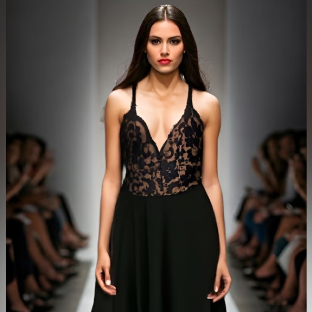 My Michelle Black and Cream Lace Mini Dress 0